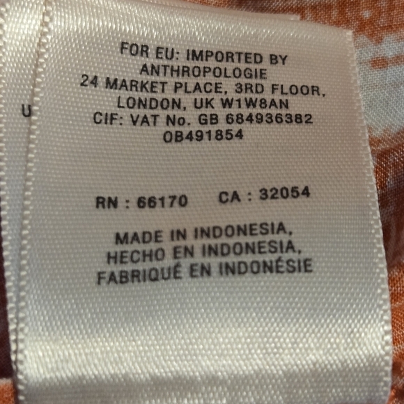 Maeve Anthropologie Calia Printed Pleated Button Down Tunic Top Size 2 Orange - Picture 9 of 9